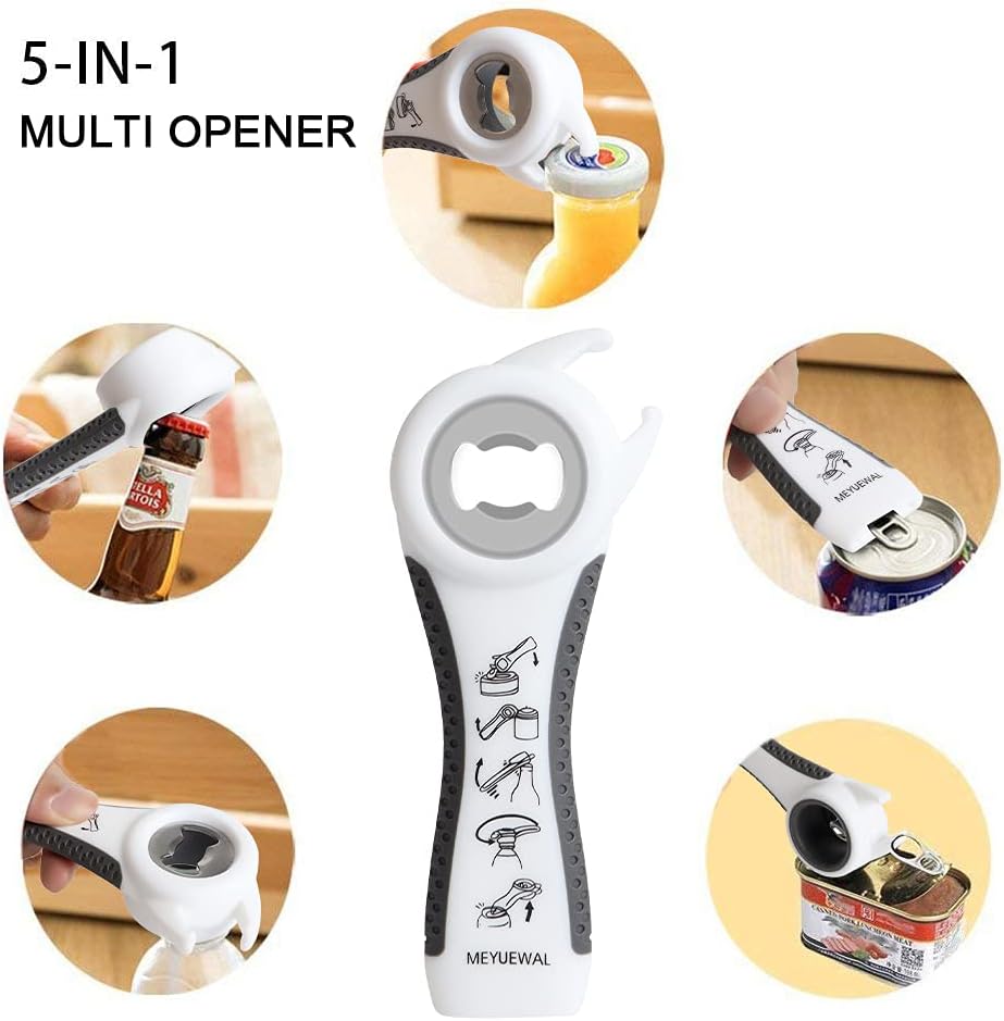 Jar Opener, 5 in 1 Multi Function Can Opener Bottle Opener Kit with Silicone Handle Easy to Use for Children, Elderly and Arthritis Sufferers (Apple Red）