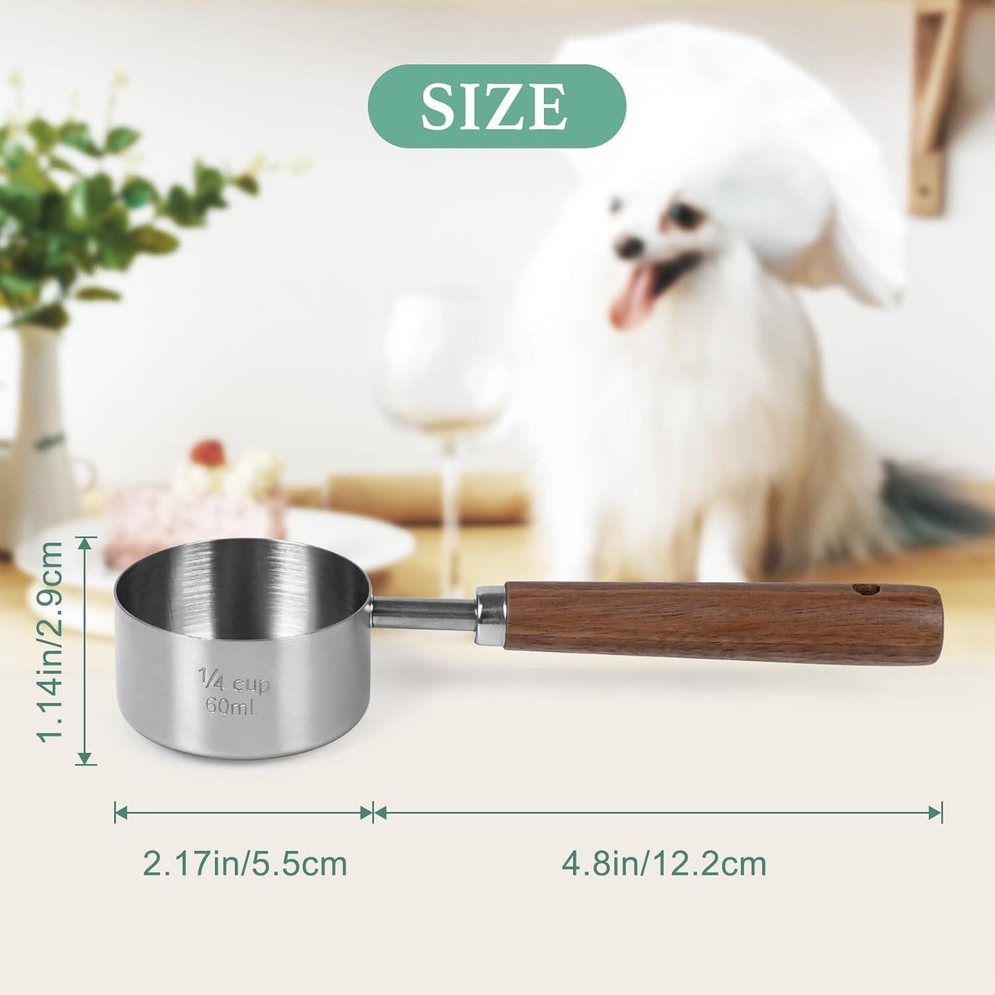 Dog-Cat Food-Scoop Measuring-Cup - 304 stainless steel material.1-Cup capacity. Precision scale measurements