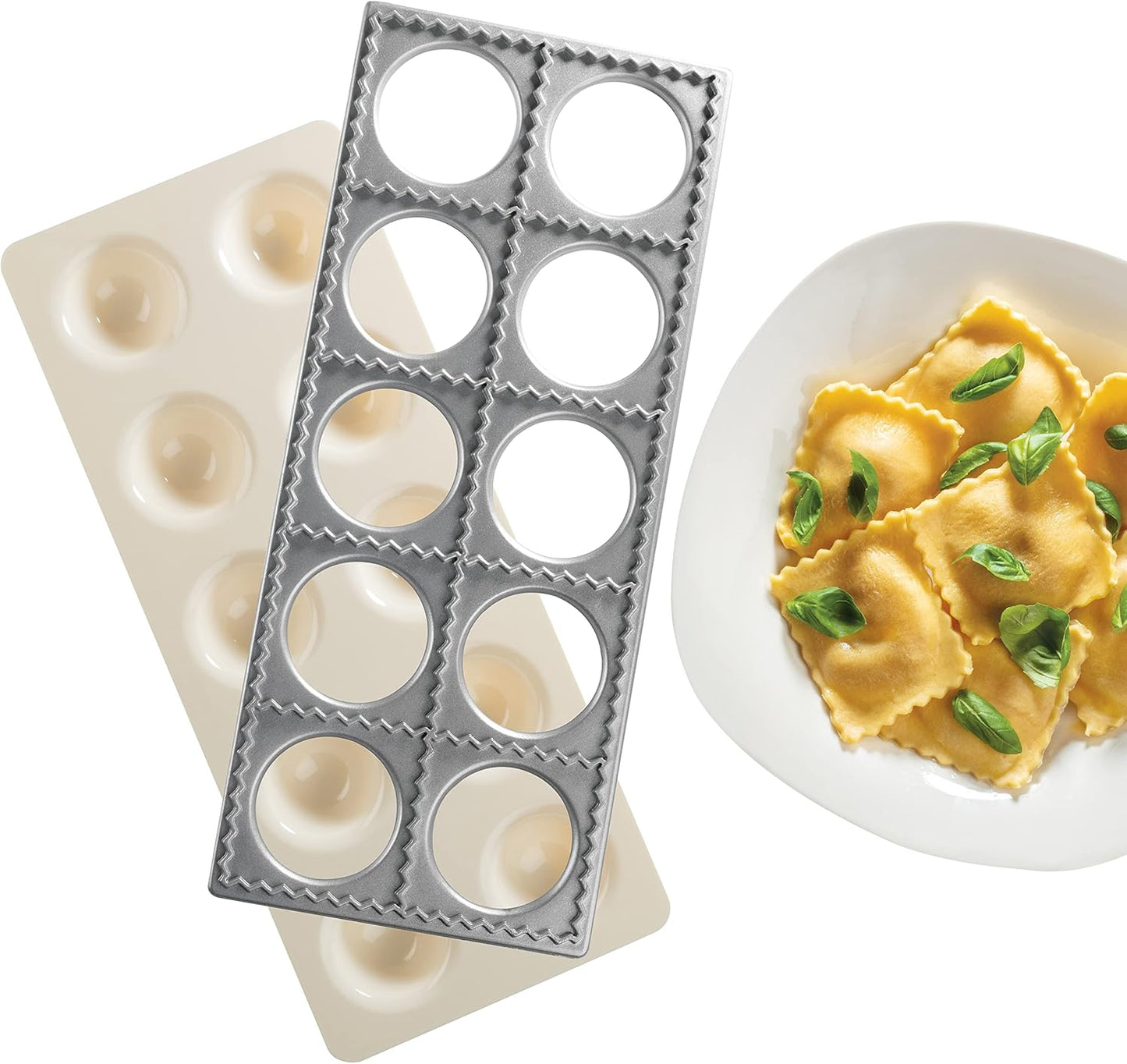 CucinaPro Ravioli Mold with XL 2.5 Inch Squares, Authentic Tray & Press | Make 10 Italian Raviolis at Once, Easy to Use Pasta Cutter Maker Kit, Durable Sturdy Construction Set, Cooking Tool Accessory