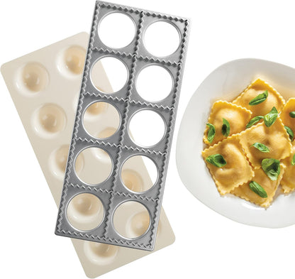 CucinaPro Ravioli Mold with XL 2.5 Inch Squares, Authentic Tray & Press | Make 10 Italian Raviolis at Once, Easy to Use Pasta Cutter Maker Kit, Durable Sturdy Construction Set, Cooking Tool Accessory