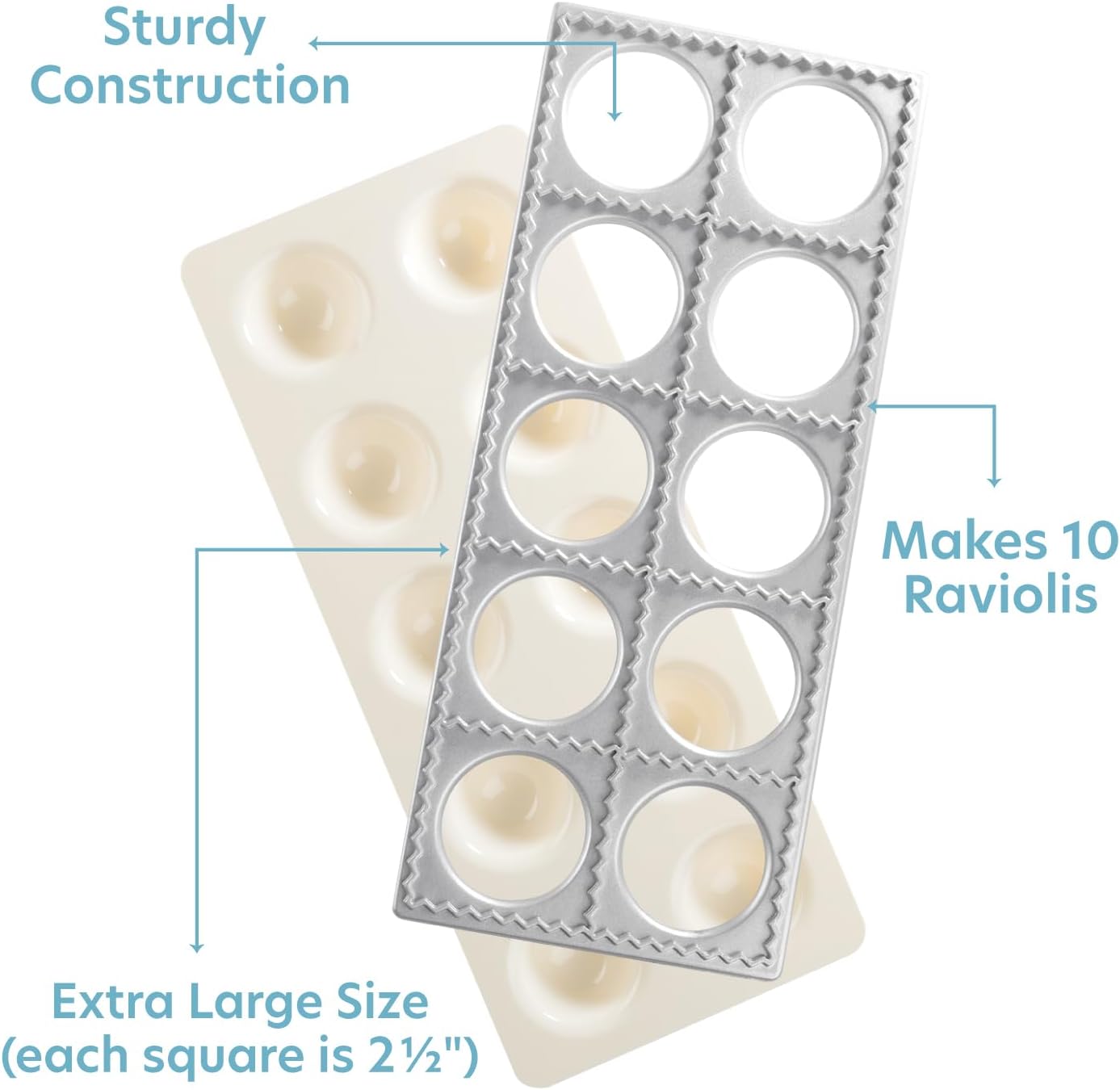 CucinaPro Ravioli Mold with XL 2.5 Inch Squares, Authentic Tray & Press | Make 10 Italian Raviolis at Once, Easy to Use Pasta Cutter Maker Kit, Durable Sturdy Construction Set, Cooking Tool Accessory