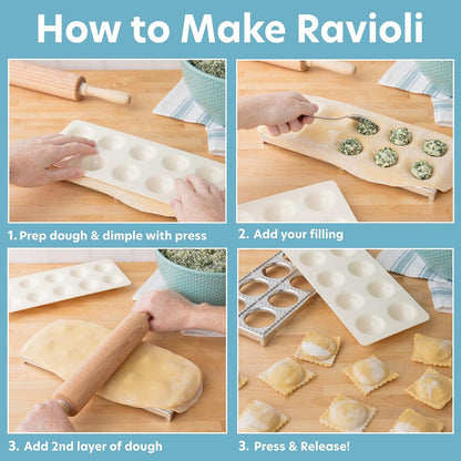 CucinaPro Ravioli Mold with XL 2.5 Inch Squares, Authentic Tray & Press | Make 10 Italian Raviolis at Once, Easy to Use Pasta Cutter Maker Kit, Durable Sturdy Construction Set, Cooking Tool Accessory