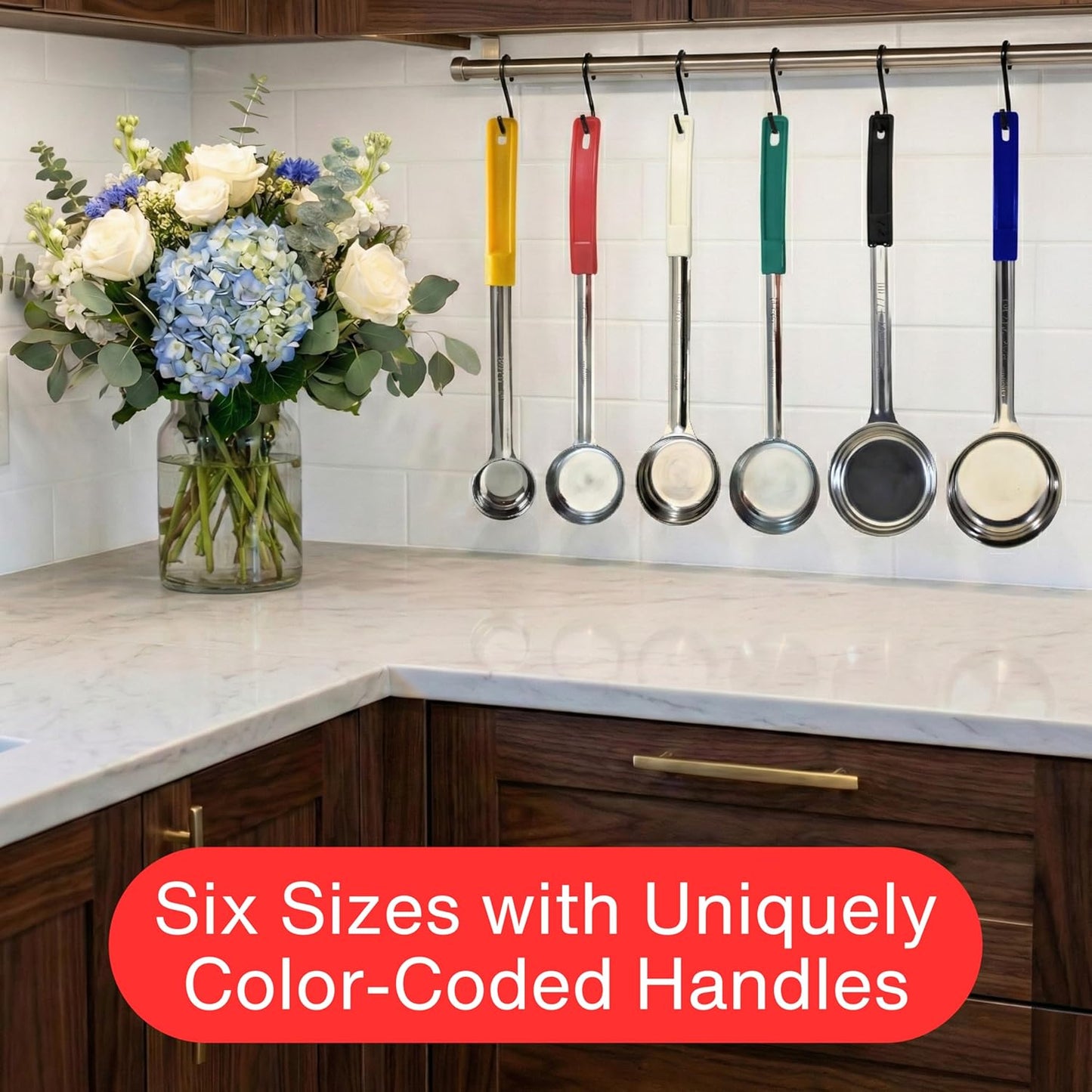 4 oz Slotted Stainless Steel Portion Control Ladle Spoon | Commercial-Grade Spoodle for Portioning & Draining - Pasta, Veggies & Buffet Service. Color-Coded by Size. Dishwasher Safe.