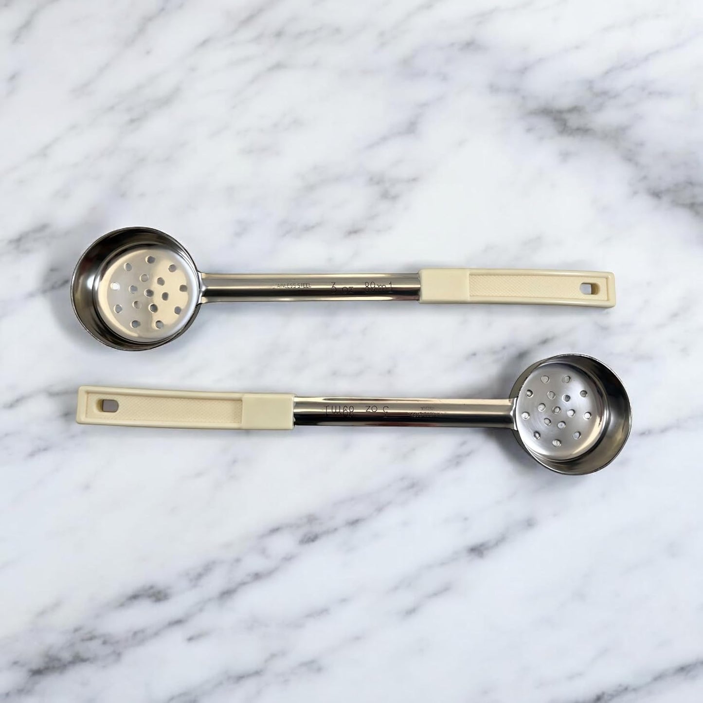 4 oz Slotted Stainless Steel Portion Control Ladle Spoon | Commercial-Grade Spoodle for Portioning & Draining - Pasta, Veggies & Buffet Service. Color-Coded by Size. Dishwasher Safe.