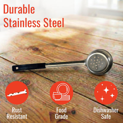 4 oz Slotted Stainless Steel Portion Control Ladle Spoon | Commercial-Grade Spoodle for Portioning & Draining - Pasta, Veggies & Buffet Service. Color-Coded by Size. Dishwasher Safe.