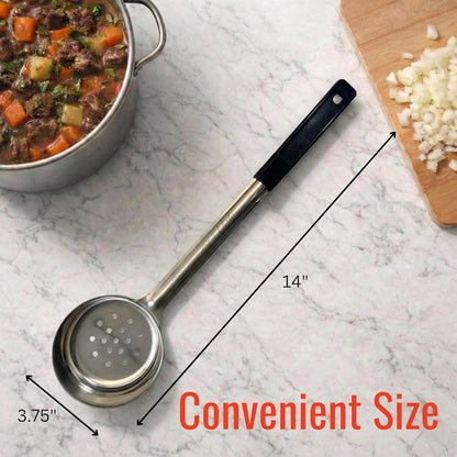 4 oz Slotted Stainless Steel Portion Control Ladle Spoon | Commercial-Grade Spoodle for Portioning & Draining - Pasta, Veggies & Buffet Service. Color-Coded by Size. Dishwasher Safe.