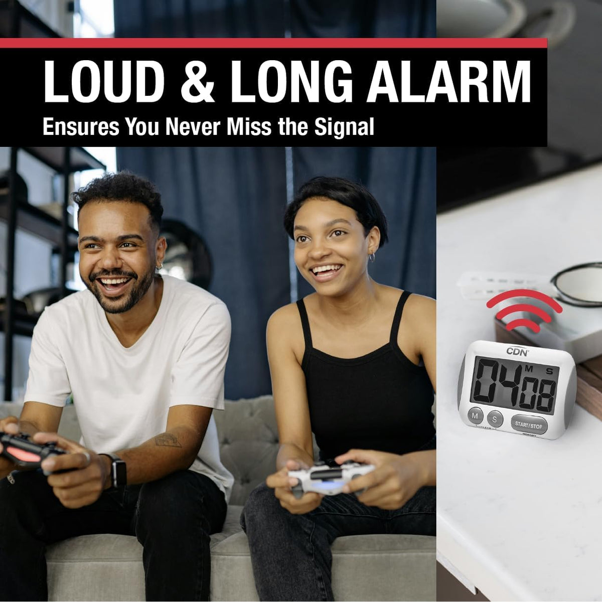 CDN Extra-Big Digit Timer | Counts Up & Down, 100 Minutes by Minutes & Seconds, Extra-Large Digits, Loud Alarm, Stand, Hang, Magnet Mounting, Perfect for Batch Baking - TM15