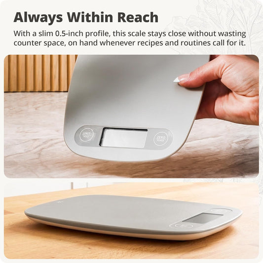 Food Scale, Slim & Compact Build, 1g Precision (Ash Gray) | Digital Kitchen Scale for Cooking, Meal Prep & Portion Control, Tare, Auto Shut-Off, g/oz/lb/ml Conversion & Calorie Tracking