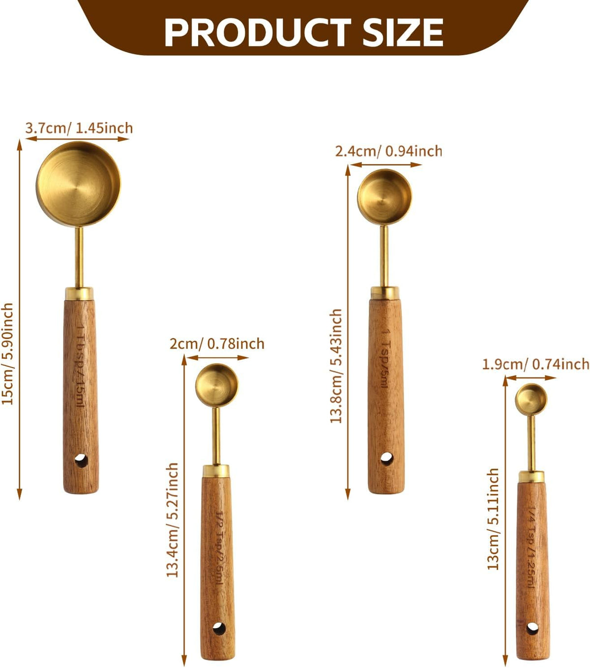4 Piece Gold Measuring Cups Set，Wooden Handle