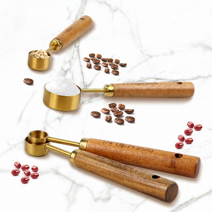 4 Piece Gold Measuring Cups Set，Wooden Handle