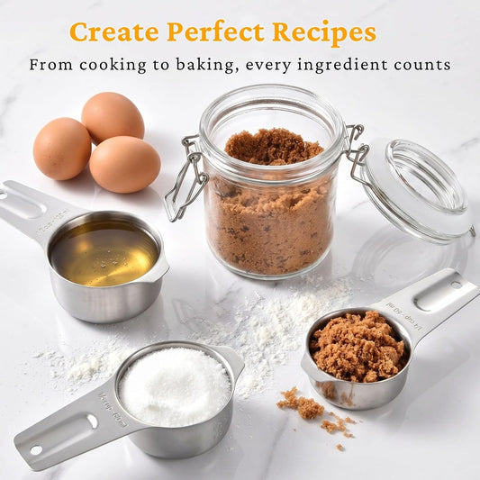 21 Pieces Measuring Cups and Spoons Set - Includes 7 Stainless Steel Measuring Cups, 8 Rectangular & 5 Mini Measuring Spoons with Leveler Fits Spice Jars, Ideal for Dry and Liquid Ingredients
