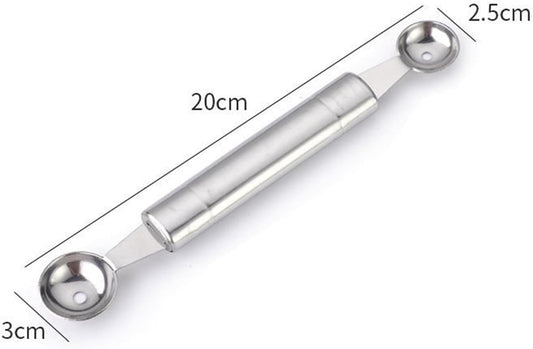 Double Melon Baller, Double Ended Headed Fruit Ice Cream Ball Spoon Stainless Steel Melon Baller Scoop for Watermelon, Ice Cream, Fruits, Meatball