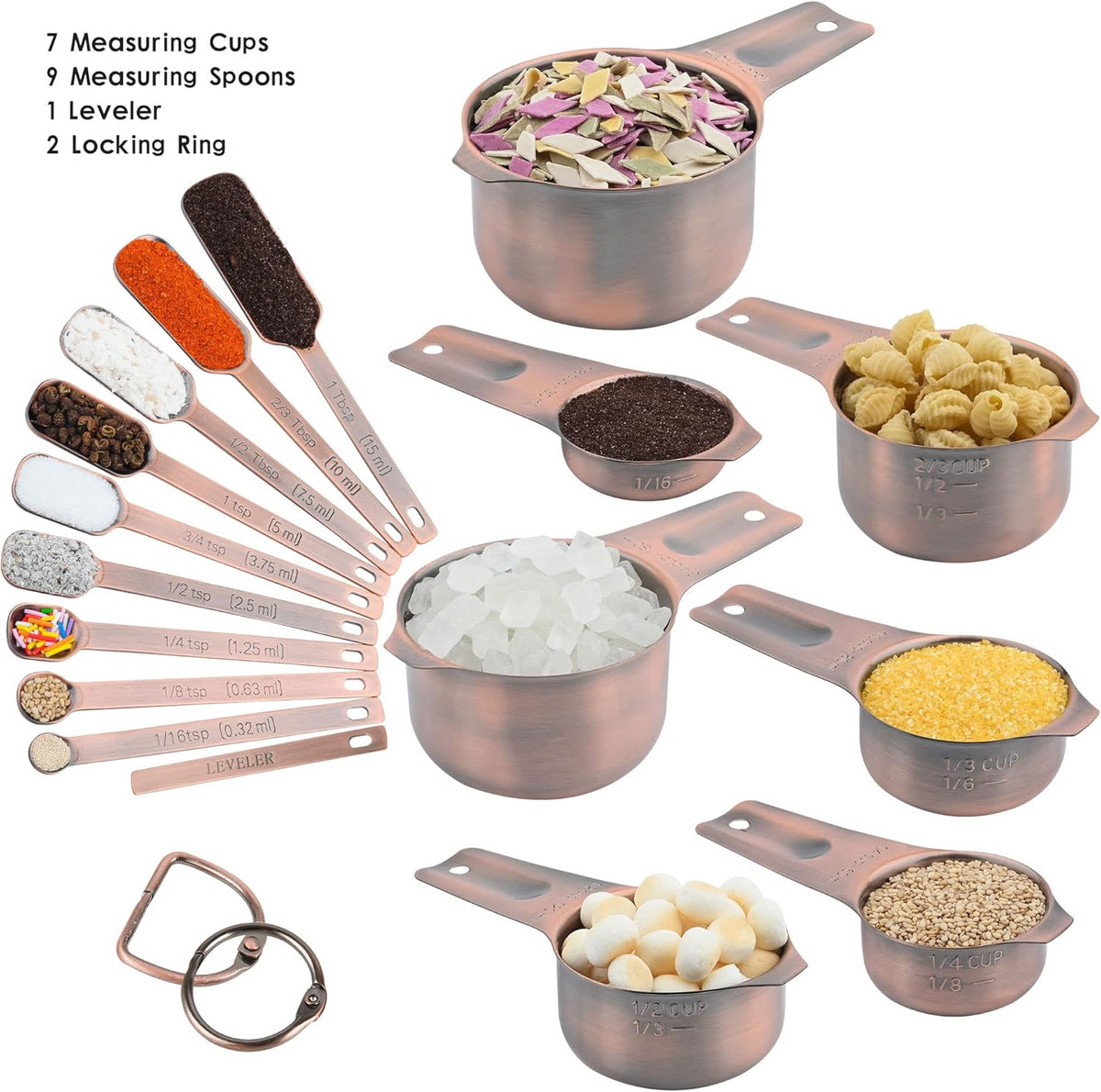 Measuring Cups and Spoons Set, 18/8 Stainless Steel Measuring Cups and Spoons Set, Metric & US Measuring Tools Set, Heavy Duty 7 Cups and 9 Spoons 1 Leveler for Baking and Kitchen