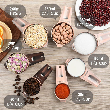 Measuring Cups and Spoons Set, 18/8 Stainless Steel Measuring Cups and Spoons Set, Metric & US Measuring Tools Set, Heavy Duty 7 Cups and 9 Spoons 1 Leveler for Baking and Kitchen