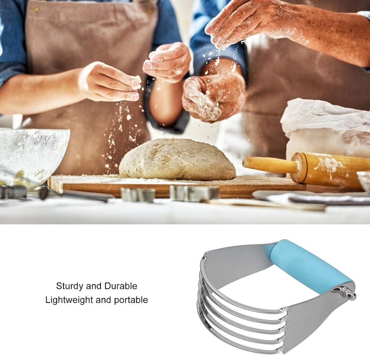Stainless Steel Dough Blender and Cutter Professional Pastry Blender for Baking Tools (Blue)