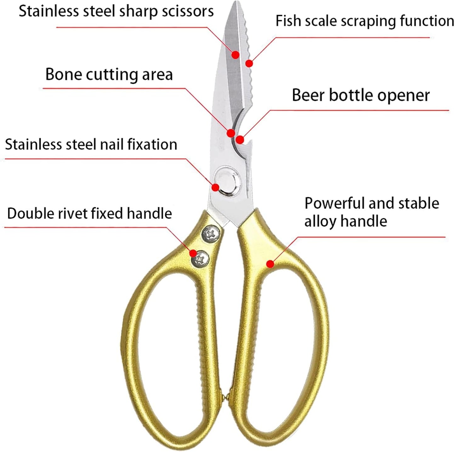 Kitchen Scissors All purpose, Have duty Stainless Steel Cooking Shears for Cutting Meat,Chicken, Poultry, Fish, Herbs, Seafood Scissors with Comfort Grip siver