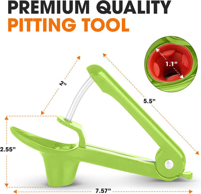 Stainless Steel Cherry and Olive Pitter – Small Cherry Pitter Tool for Easy Seed Removal, Pit Remover & Olive Press, Ergonomic One-Hand Design for Quick and Mess-Free Pitting,Green