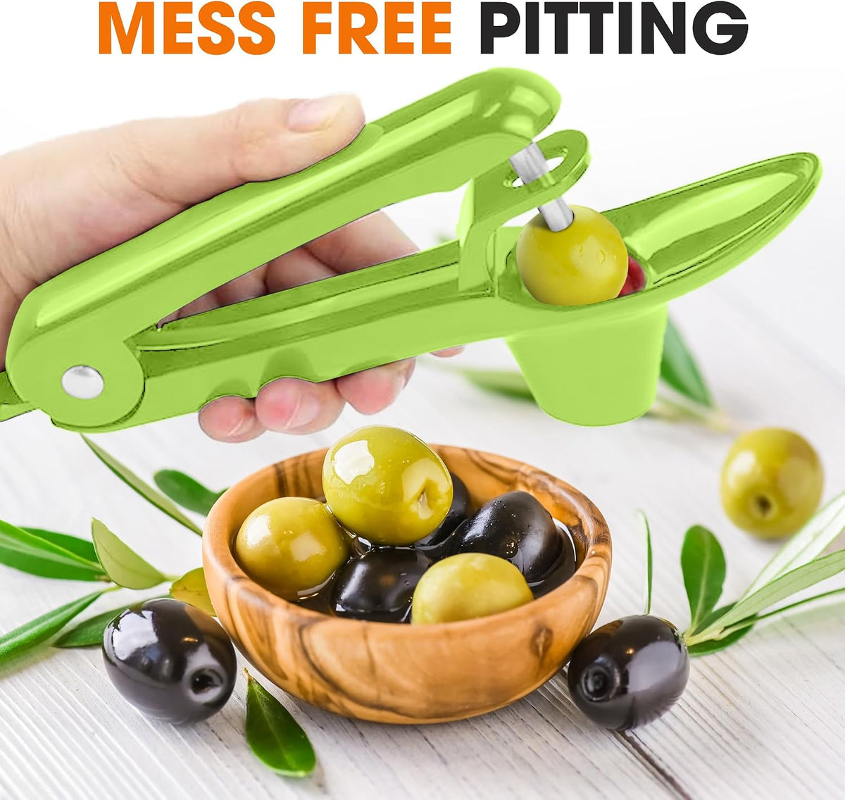 Stainless Steel Cherry and Olive Pitter – Small Cherry Pitter Tool for Easy Seed Removal, Pit Remover & Olive Press, Ergonomic One-Hand Design for Quick and Mess-Free Pitting,Green
