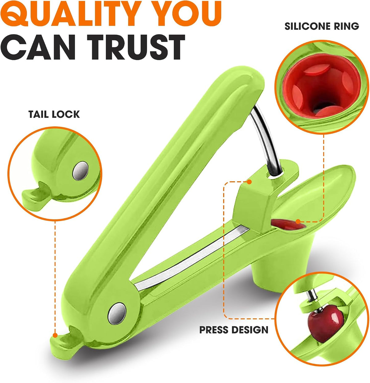Stainless Steel Cherry and Olive Pitter – Small Cherry Pitter Tool for Easy Seed Removal, Pit Remover & Olive Press, Ergonomic One-Hand Design for Quick and Mess-Free Pitting,Green