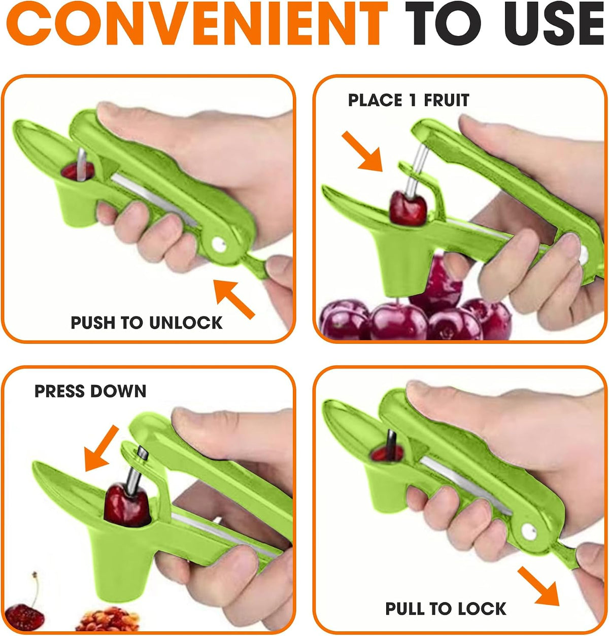 Stainless Steel Cherry and Olive Pitter – Small Cherry Pitter Tool for Easy Seed Removal, Pit Remover & Olive Press, Ergonomic One-Hand Design for Quick and Mess-Free Pitting,Green