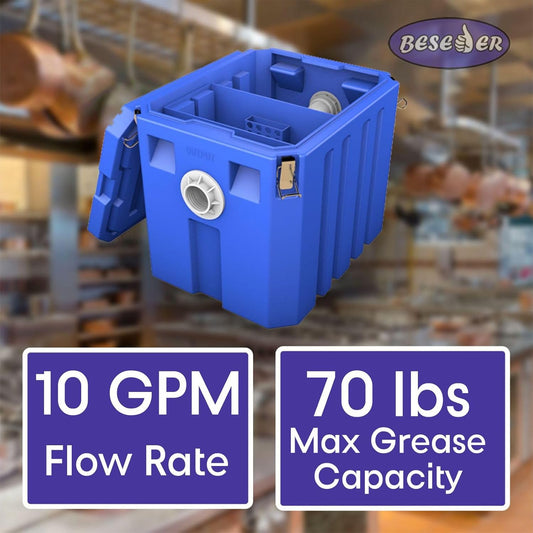 Grease Trap Plastic 10 GPM Commercial Under Sink Grease Trap, Grease Interceptor ASME Certified for Restaurant Kitchen