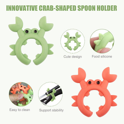 4pcs Crab Spatula Holder, Anti-Scalding Silicone Utensil Holder Crab Utensil Rest Crab Spoon Holder Adjustable Over Spill Stopper for Kitchen Creative Crab Gift (Green, Orange)