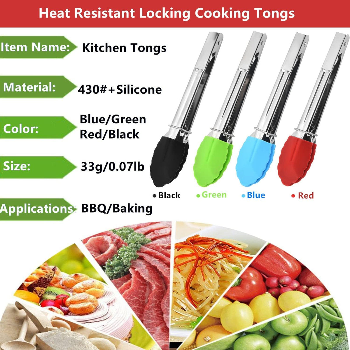 Mini Kitchen Tongs with Silicone Tips, 3-Piece Set, 7-Inch Non-Stick Small Tongs with Stainless Steel Silicon Handles, Heat Resistant for Cooking and Serving (Multi-Color)