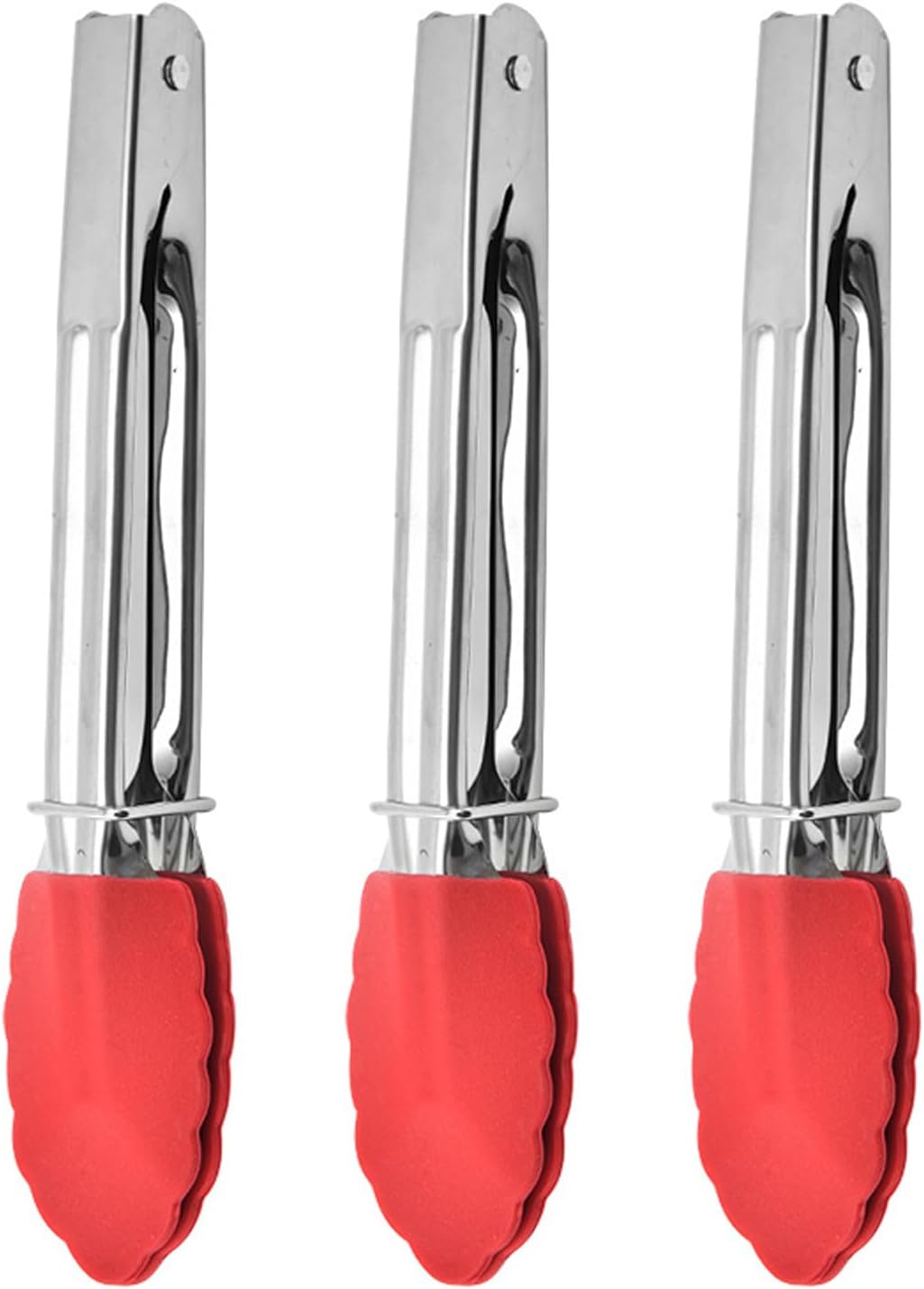 Mini Kitchen Tongs with Silicone Tips, 3-Piece Set, 7-Inch Non-Stick Small Tongs with Stainless Steel Silicon Handles, Heat Resistant for Cooking and Serving (Multi-Color)
