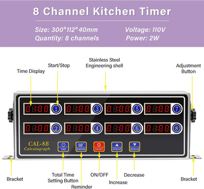 Commercial Kitchen Timers for Cooking Manual Big Large Timer Digital Timer 8-Channel Digital Commercial Fryer Reminder with Loud Alarm for Boiling Eggs