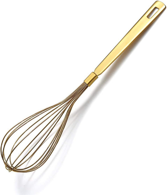 Gold Whisk, Whisk For Cooking With Titanium Gold Plating, Stainless Steel Balloon Whisk, Sturdy Kitchen Wire Whisk Set for Cooking, Baking, Blending, Beating, Dishwasher Safe, Easy to Clean