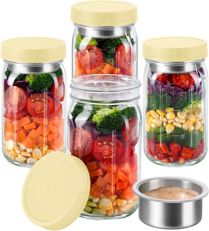 Glass Salad Jars with Lids & Dressing Cups for Prep & Lunch, 32 oz