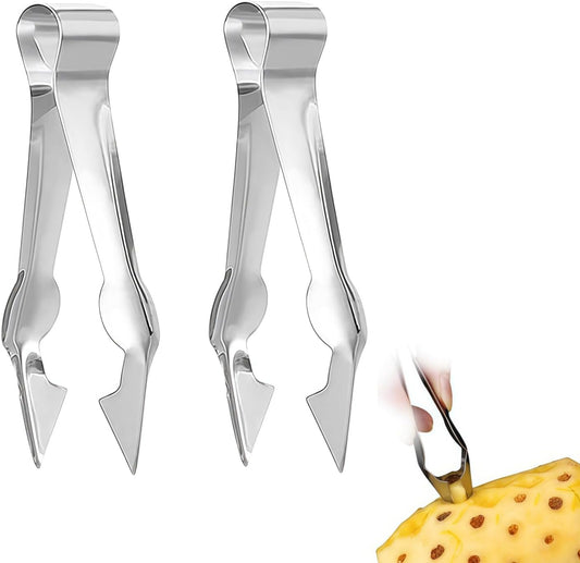 2Pcs Multi-Functional Fruit & Vegetable Stem Remover Clip, Strawberry Huller, Pineapple Eye Remover, Kitchen Gadget, Silver Stainless Steel Handle