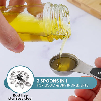 Zulay Stainless Steel Measuring Spoon Set - Stackable Magnetic Spoon Measuring Set - Magnetic Measuring Spoon Set of 8 with Leveler - Made with Strong N45 Magnets & 304 Stainless Steel - Black