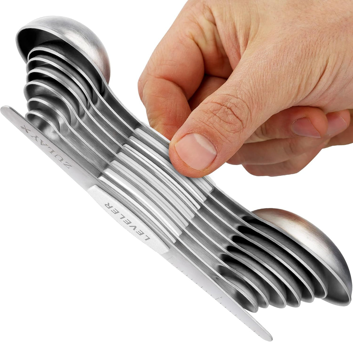 Zulay Stainless Steel Measuring Spoon Set - Stackable Magnetic Spoon Measuring Set - Magnetic Measuring Spoon Set of 8 with Leveler - Made with Strong N45 Magnets & 304 Stainless Steel - Black