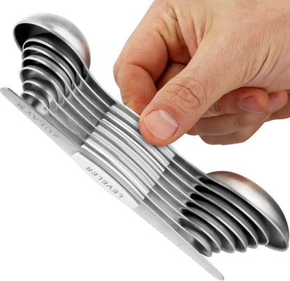 Zulay Stainless Steel Measuring Spoon Set - Stackable Magnetic Spoon Measuring Set - Magnetic Measuring Spoon Set of 8 with Leveler - Made with Strong N45 Magnets & 304 Stainless Steel - Black