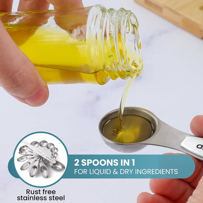 Zulay Stainless Steel Measuring Spoon Set - Stackable Magnetic Spoon Measuring Set - Magnetic Measuring Spoon Set of 8 with Leveler - Made with Strong N45 Magnets & 304 Stainless Steel - Black
