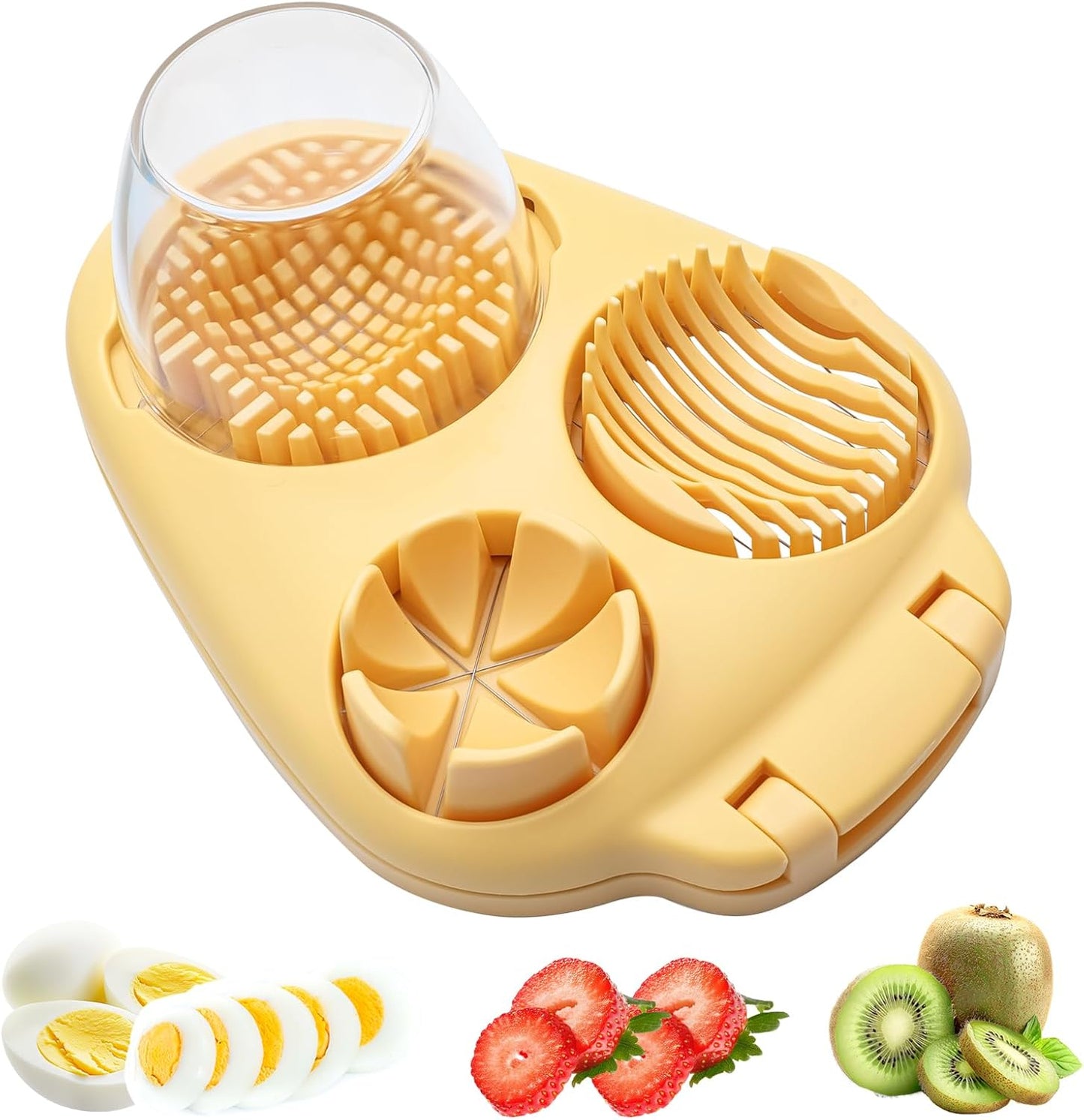 3 in 1 Boiled Egg Slicer, Stainless Steel Egg Slicer for Hard Boiled Eggs, 3 Slice Modes, Hard Boiled Egg Cutter & Fruit Slicer for egg, Strawberry, Tomato