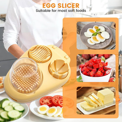 3 in 1 Boiled Egg Slicer, Stainless Steel Egg Slicer for Hard Boiled Eggs, 3 Slice Modes, Hard Boiled Egg Cutter & Fruit Slicer for egg, Strawberry, Tomato