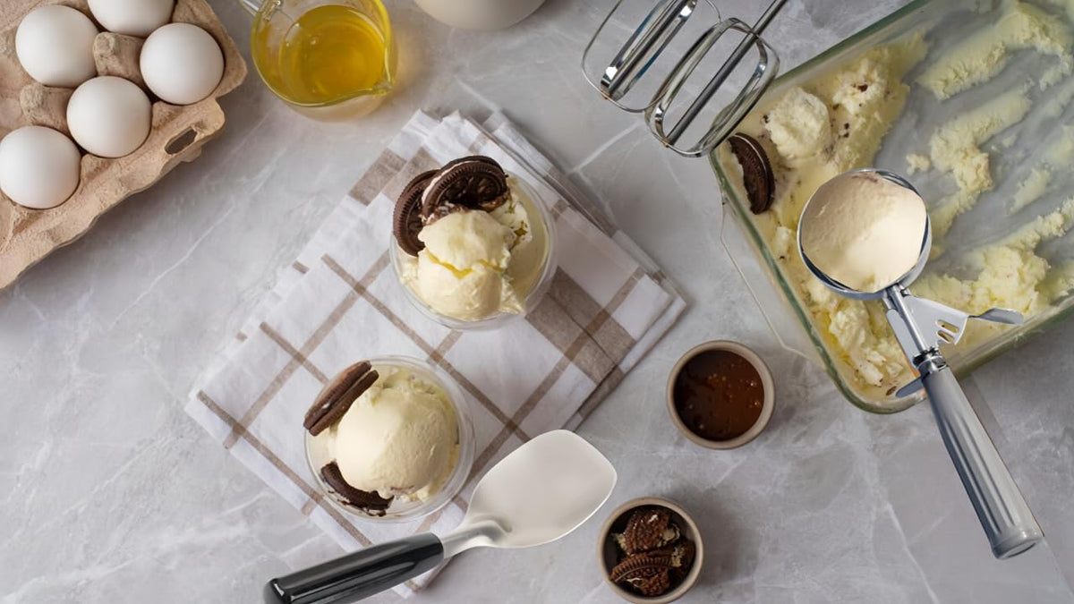 Professional Ice Cream Scoop Set, Stainless Steel Trigger Release Portion Scoop and Classic Ice Cream Spade Design for Frozen Treats,Baking Cookie Dough