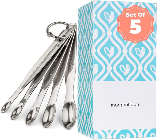Stainless Steel Mini Measuring Spoons Set - Heavy Duty, 5-Piece Set - For Powders, Supplements, Herbs, Spices, Extracts - Dishwasher-safe - Professional Metal Kitchen Utensils