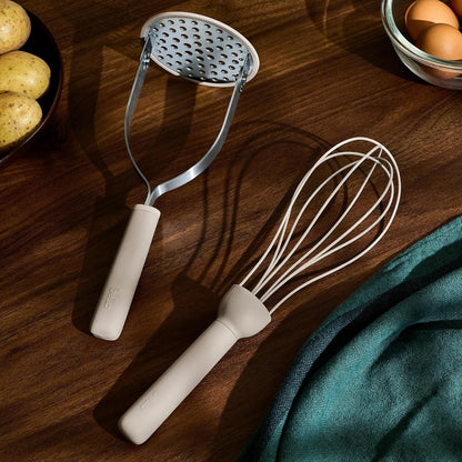 2 Piece Fold Flat, Non-toxic Nonslip Masher and Whisk, Oatmilk