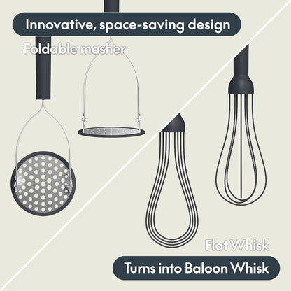 2 Piece Fold Flat, Non-toxic Nonslip Masher and Whisk, Oatmilk