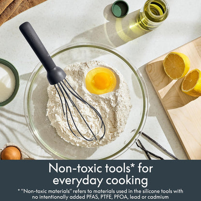 2 Piece Fold Flat, Non-toxic Nonslip Masher and Whisk, Oatmilk