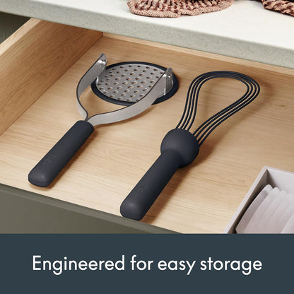 2 Piece Fold Flat, Non-toxic Nonslip Masher and Whisk, Oatmilk