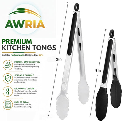 Silicone Tongs for Cooking Kitchen Tongs with Silicone Tips | 9" & 12" Cooking Tongs Heat Resistant Diswasher Safe