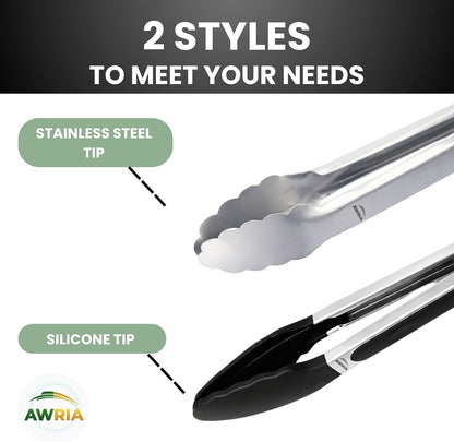 Silicone Tongs for Cooking Kitchen Tongs with Silicone Tips | 9" & 12" Cooking Tongs Heat Resistant Diswasher Safe