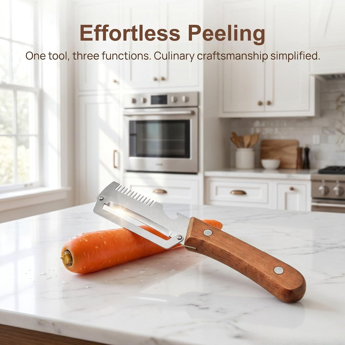 2PCS Multifunctional Vegetable Peeler, 3 in 1 Multi Functional Wooden Handle Peeler, Grater and Bottle Opener, Kitchen Gadgets for Potato, Carrot, Pumpkin, Apple