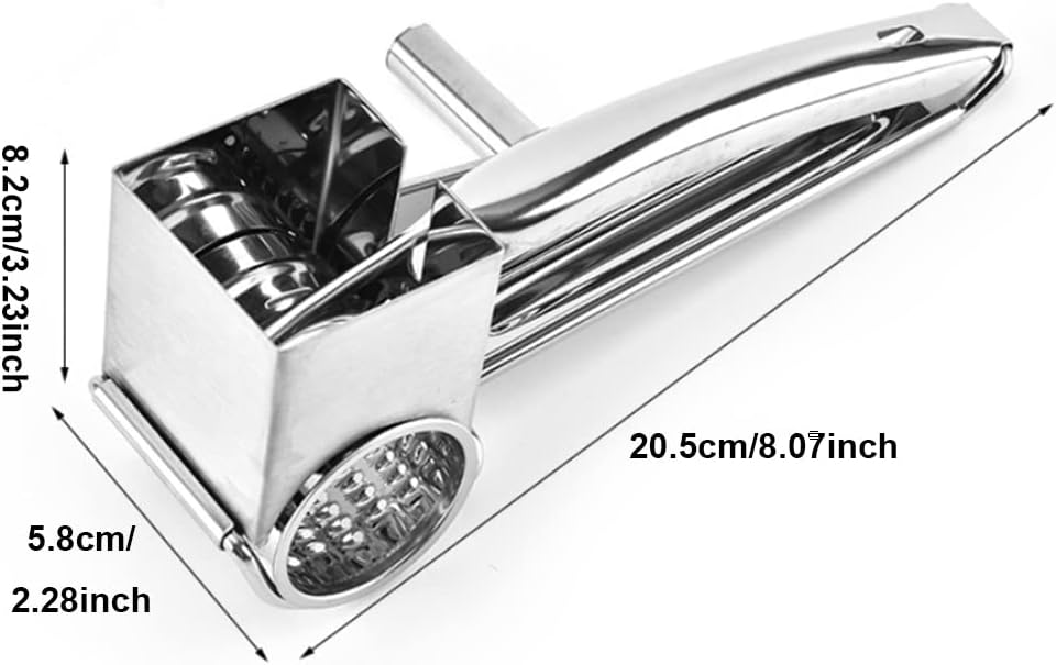 1Pcs Cheese Grater Restaurant Cheese Grater - Handheld Rotary Cheese Grater - Cheese, Vegetable, Nut Grater - Steel Kitchen Shredder for Right- and Left-Handed Cooks