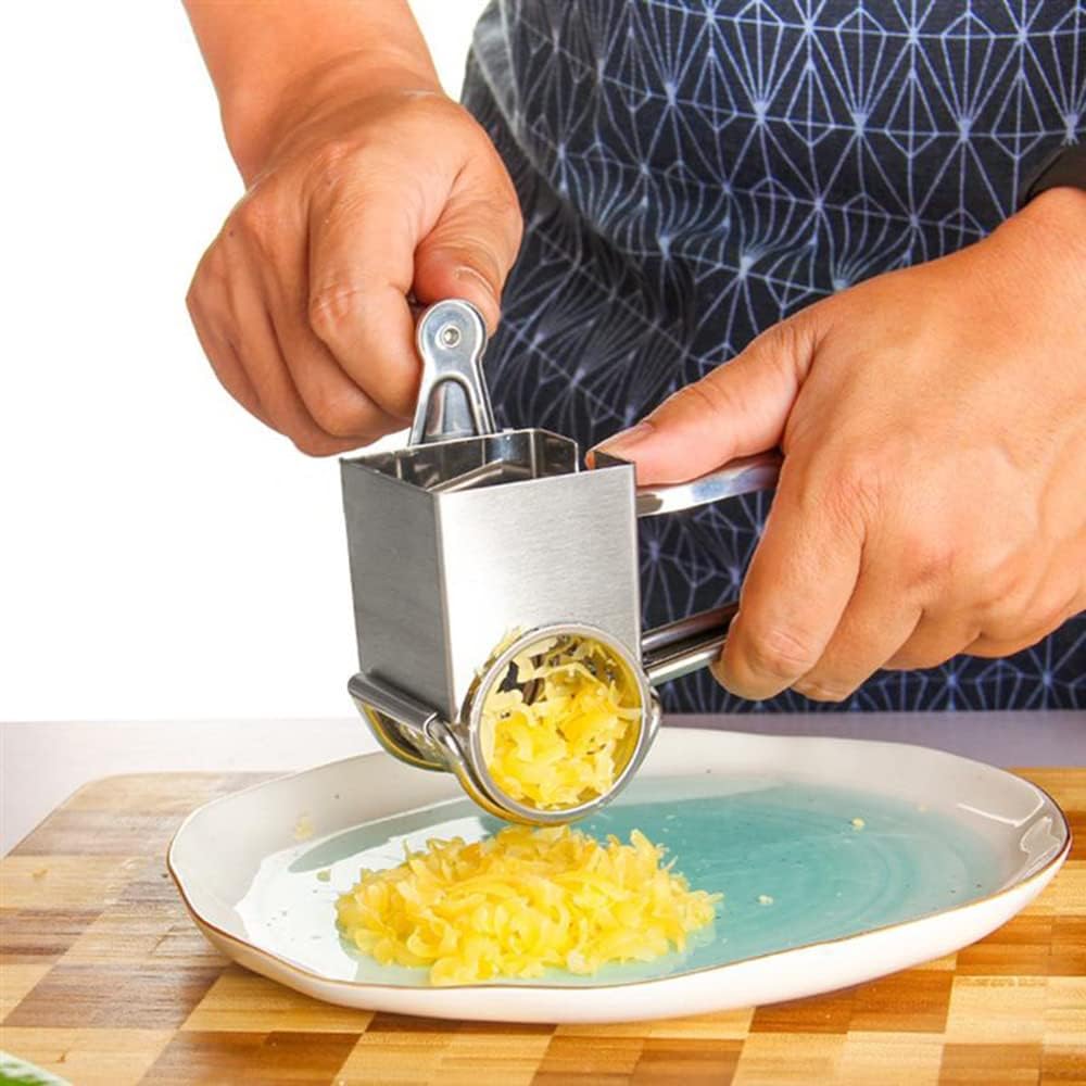 1Pcs Cheese Grater Restaurant Cheese Grater - Handheld Rotary Cheese Grater - Cheese, Vegetable, Nut Grater - Steel Kitchen Shredder for Right- and Left-Handed Cooks