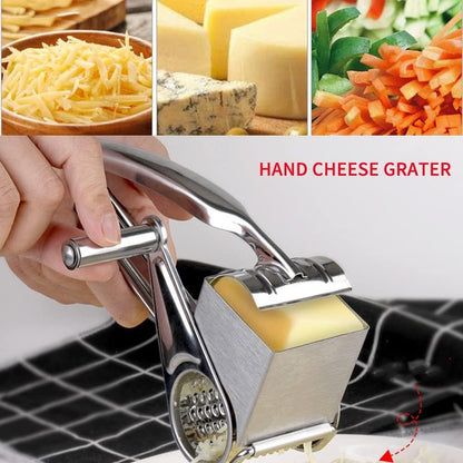 1Pcs Cheese Grater Restaurant Cheese Grater - Handheld Rotary Cheese Grater - Cheese, Vegetable, Nut Grater - Steel Kitchen Shredder for Right- and Left-Handed Cooks